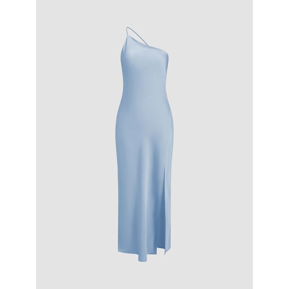 Commense Moonlight Light Blue Satin Open Back Maxi Dress Side Slit Size M - Picture 9 of 10